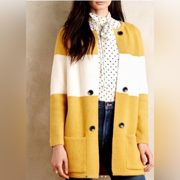 Anthropologie Sweaters - Anthropologie Le Fee Verte - open cardigan gold and cream XXS petite oversized